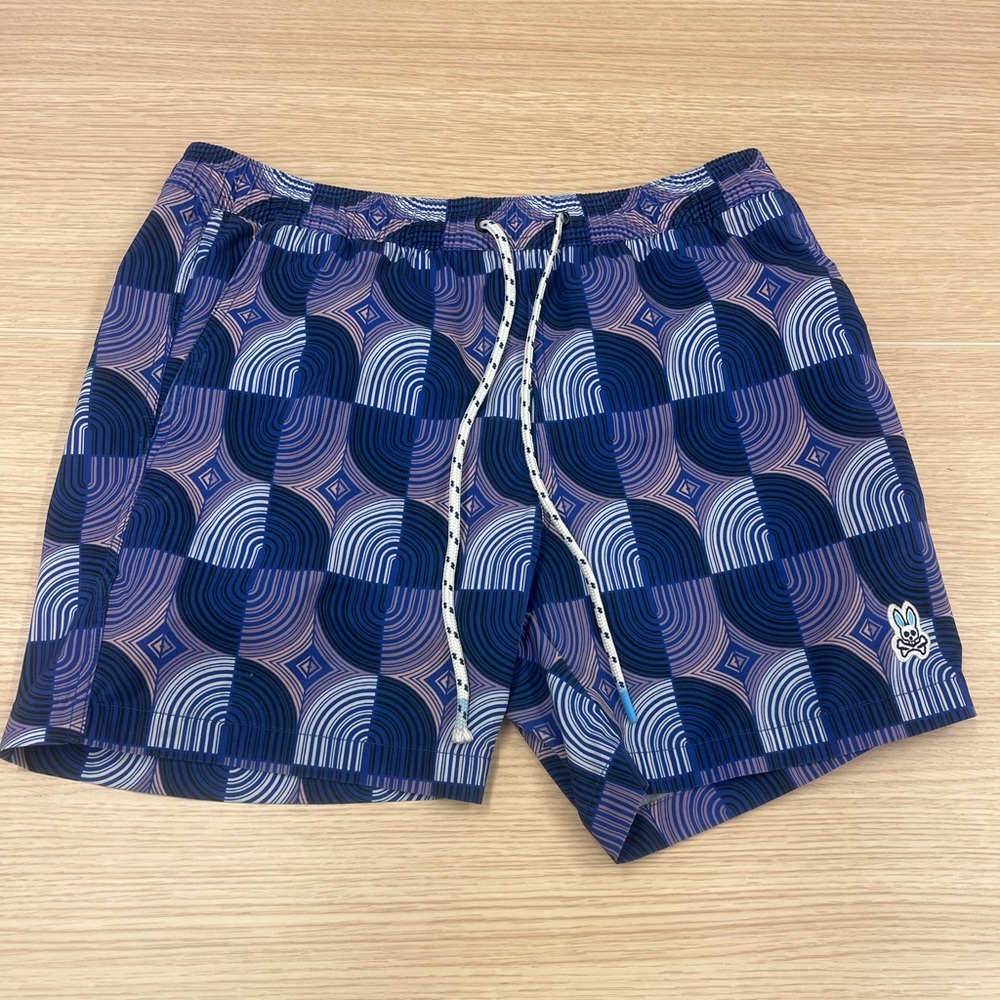 Psycho Bunny Swim Trunks Shorts Men's Small Purple Geometric Pattern